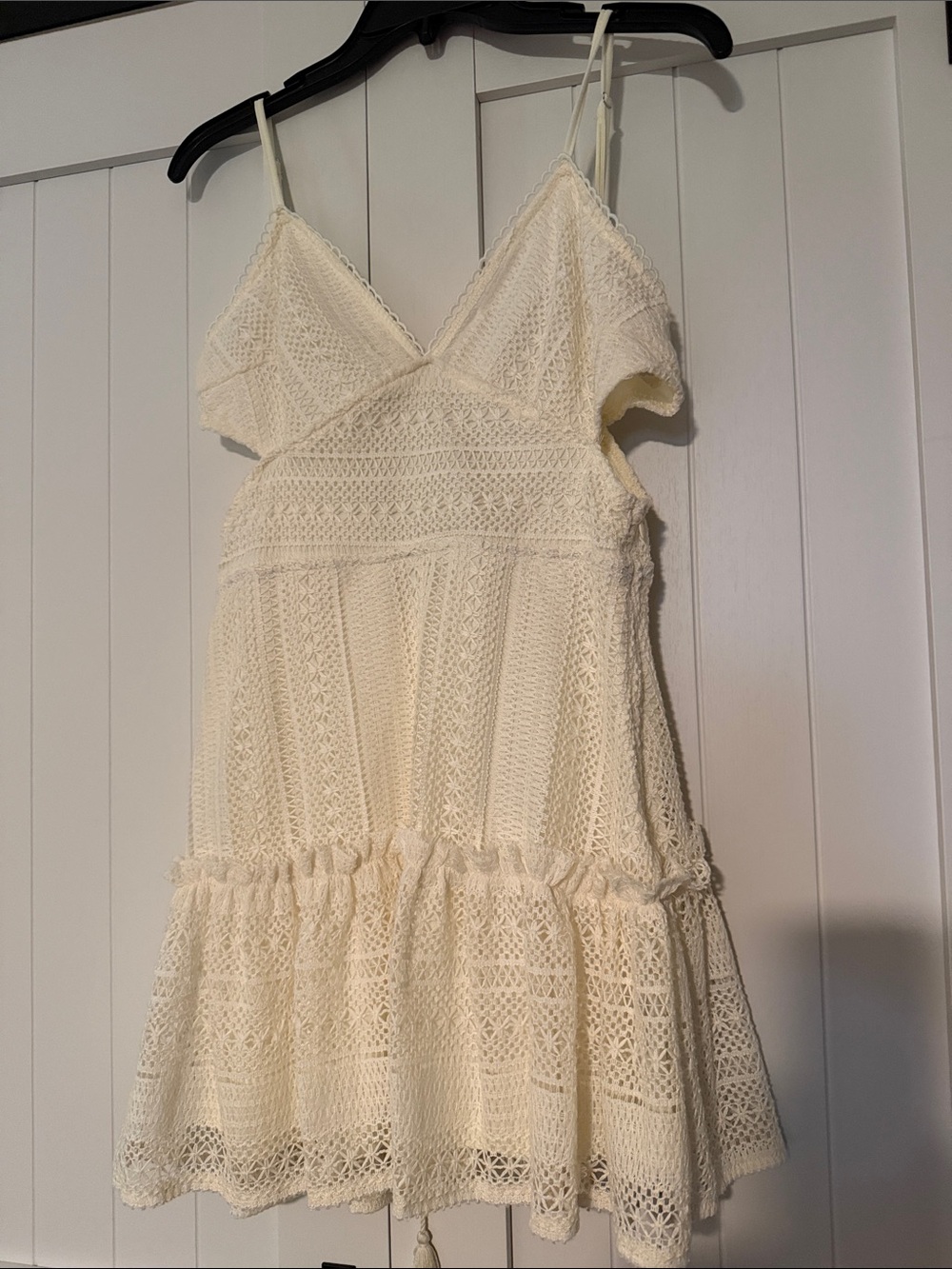 SHEIN Cream Crochet Spaghetti Strap Mini Dress